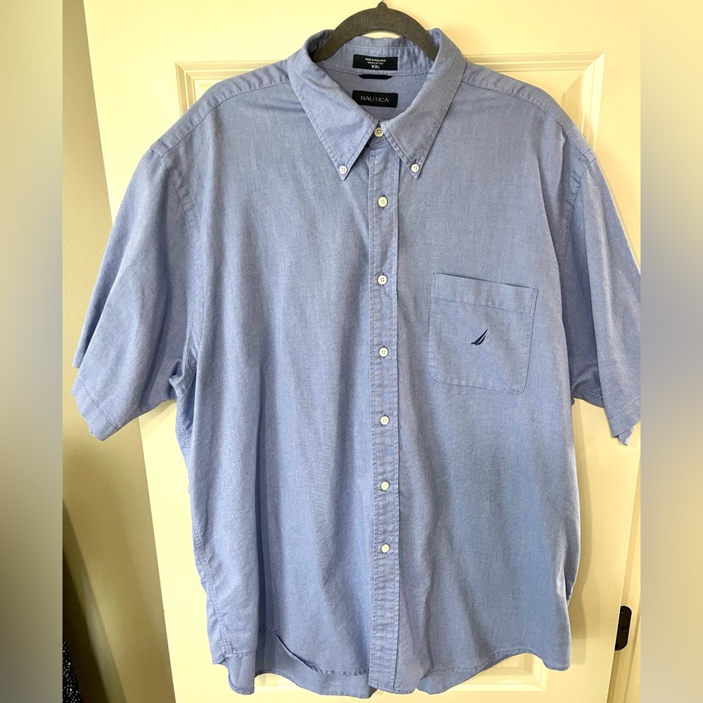 Men’s Nautica Blue Classic Fit Short-Sleeved Button Down Dress Shirt Size 2XLT